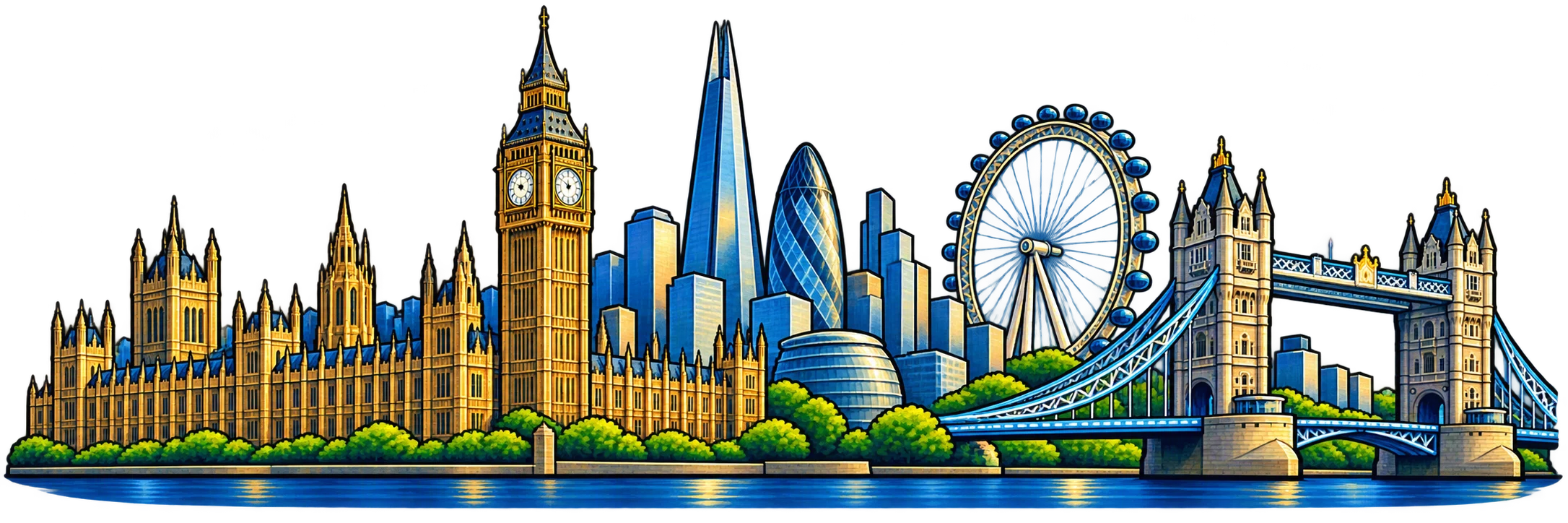 London skyline with Big Ben and Tower Bridge