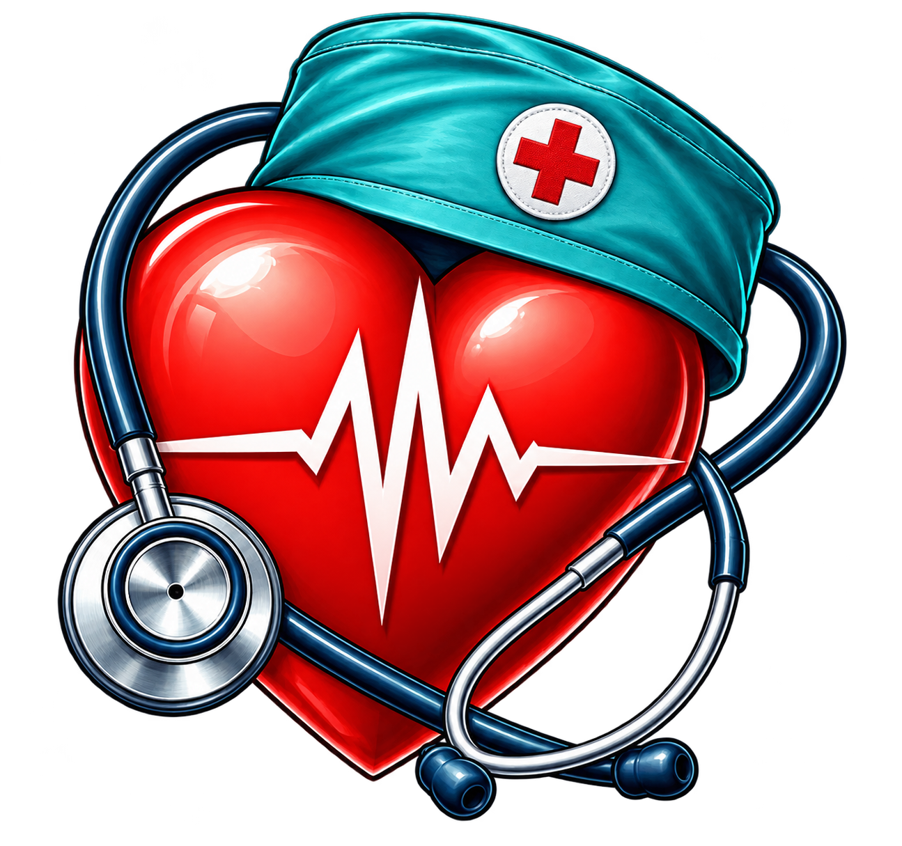 Heart with Medical Cap and Stethoscope
